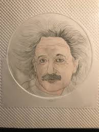 Vintage Limited Edition Albert Einstein Embossed Colored Etching 2/10  Signed