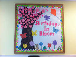 Birthday Bulletin Board Ideas For Daycare Cherry Blossoms Tree Spring Birthday Board Birthday Bulletin Boards Preschool Projects Birthday Bulletin