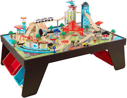 The fun doesn't stop there, however, as this set provides a brightly painted landscape that sets the scene as well as fun features like an airport with a runway, a helipad, and a. Amazon Com Kidkraft Aero City Wooden Train Set Table With 80 Pieces And 4 Storage Bins Espresso Gift For Ages 3 Toys Games