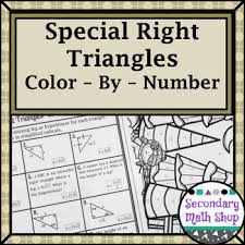 A special right triangle is a right triangle with some regular feature that makes calculations on the triangle easier, or for which simple formulas exist. Right Triangles Special 45 45 90 30 60 90 Wintery Color By Number Worksheet Number Worksheets Right Triangle Worksheets