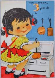 Happy Birthday Wishes For 3 Year Old Daughter 856 60s Little Girl Chef At The Stove Vintage Juvenile Greeting Card Vintage Greeting Cards Vintage Birthday Cards Kids Birthday Cards