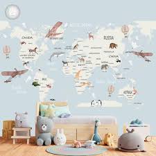 £72/10m roll magical woodlands wallpaper for kids rooms #woodlandswallpaper #behang #kidswallart #kidsroom. Contemporary Wallpaper Kids Wally S Map Blue Pink
