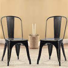 Dining chairs don't just need to look good, they need to be comfortable enough so you will want to linger around the table well past dessert. Amazon Com Devoko Metal Indoor Outdoor Chairs Distressed Style Kitchen Dining Chairs Stackable Side Chairs With Back Set Of 4 Black Gold Home Kitchen