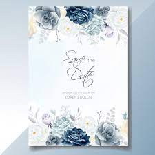 Navy Blue Floral Wedding Invitation Card Template With Golden Leaves And Watercolor Wedding Invitation Card Template Floral Wedding Invitation Card Floral Wedding Invitations