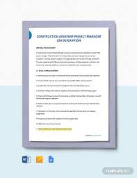 Effectively creates and executes project timelines based on priorities, resource availability, and Free 11 Sample Construction Project Manager Job Description Templates In Pdf