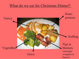 Standard accompaniments would be roast potato, carrots and spouts with chestnuts. A Traditional Christmas In England