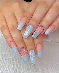 Classy Acrylic Coffin Nails Design Light Blue Glitter Coffin Nails Long Ideas Sparkle Gl Classy Blue Acrylic Nails Rhinestone Nails Ombre Acrylic Nails