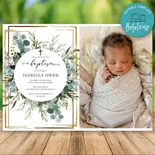 Maybe you would like to learn more about one of these? Editable Greenery Gold Baptism Invitation Template With Photo Diy Bobotemp