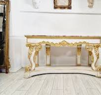 Grande console rococo avec plateau en marbre