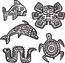 Mayan Art Animals Vector Set Slow Turtle Active Dolphin Dangerous Moray Eel Mysterious Octopus Amazing Fish Royalty Fre Mayan Art Aztec Art Mayan Symbols