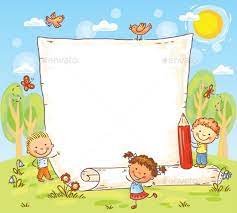 Cartoon Frame With Three Kids Outdoors Kids Background Outdoor Kids Three Kids