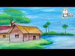 How to draw easy scenery of sunset in the hill | super simple nature scenery drawing step by step.how to draw easy and beautiful scenery of sunset in the hil. How To Draw Village Scenery Step By Step With Oil Pastels Youtube Watercolor Beginner Scenery Paintings Oil Pastel