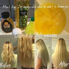Olive oil and egg hair mask reduce hair fall. Mix 1 Egg 2 Ts Honey 2 Ts Olive Oil And 1 Ts Off Lemon Jus Leave It For 30 Minutes And Then You Hair Nutrients Lighten Hair Naturally Hair Mask For Growth