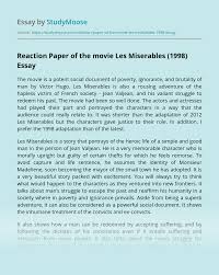 Any article critique example apa opens up with a cover page that shows a paper title, student name, college or university name and date. Reaction Paper Of The Movie Les Miserables 1998 Free Essay Example