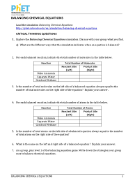 Balancing Chemical Equations Guided Inquiry Studenthandout Change Chemical Engineering
