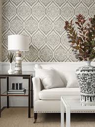 Damask Wall Pattern Beige And White Room Decor Wallpaper Living Room Best Living Room Wallpaper Interior Design