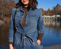 Shows how to wear the classic denim trucker jacket 6 different ways. Layer It Up Styling A Tie Waist Denim Shirt Jacket The Mom Edit