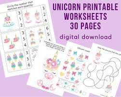 Unicorn Preschool Printables Worksheets For Kindergarten Etsy Printable Preschool Worksheets Printable Activities For Kids Kindergarten Learning