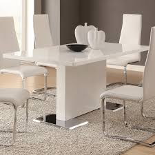 Furniture Appliances Entrancing Rectangle White Glossy Dining Table With White Bas Modern Dining Room Set Contemporary Dining Room Sets White Dining Room Table