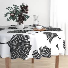Influence of ginkgo biloba extract on the pharmacodynamic effects and pharmacokinetic properties of ticlopidine: Colorful Fabrics Digitally Printed By Spoonflower Ginkgo Biloba Plant Line Art Black Leaves On White Health Monochrome Pattern Ayurvedic Medicine Theme Monochrome Pattern Circular Tablecloths Round Dining Table
