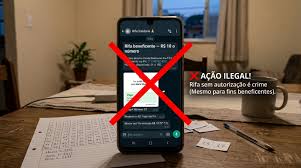 Mulher organiza uma rifa de R$ 10 para ajudar a pagar o tratamento de um vizinho e vende mais de 300 números pelo WhatsApp, até descobrir que rifa sem autorização é considerada contravenção penal, mesmo feita por boa causa