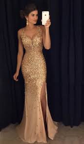 Are you looking for fitted prom dresses tbdress is a best place to buy prom dresses. Beaded Gold V Neck Prom Dress Fitted Slit Formal Gown With Crystals Sold By Beloves On Storenvy