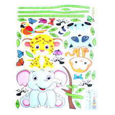 Animals Height Chart Non Toxic Removable Wall Stickers Kids Nursery Elephant Leopard Sticker Decor