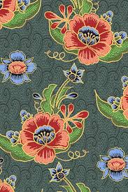 Malaysia Hand Drawn Floral Batik Green Blue And Gold By Laura Hickman Seamless Repeat Royalty Free Stock Pattern Batik Art Batik Pattern Batik Design