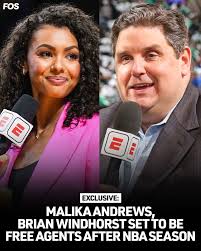 The contracts for two of ESPN's top NBA talents are coming up this year.  Malika Andrews and Brian Windhorst are both looming free agents this NBA  offseason, sources told FOS. Andrews' current