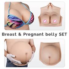 Artificial Big False Female Boobs With Twins 8 To 10 Month Fake Pregnant  Belly Silicone Combo Set For Cosplay Clothing - AliExpress 66