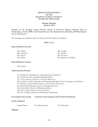 OFFICIAL PROCEEDINGS OF THE READING SCHOOL DISTRICT BOARD OF DIRECTORS  Regular Meeting April 22, 2009 Minutes of the Reading Sch