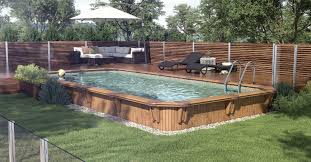 Semi Inground Pool Rectangular Piscines Val Morin Rectangular Pool Above Ground Pool Landscaping Wooden Pool