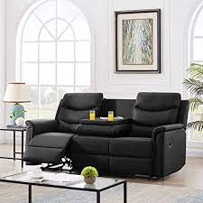 These small sofas can comfortably hold two people per day for reading or watching television, while offering a cozy sleeping area for one or two at night. Amazon Com Pannow Double Recliner Loveseat With Console Slate Double Reclining Sofa With Cup Holder 3 Seater With Flipped Middle Backrest Black Pu Theater Seating Furniture Sofa Bed Black Pu Kitchen Dining