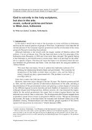 Pdf God Is Not Only In The Holy Scriptures But Also In The Arts Music Cultural Policies And Islam In West Java Indonesia Wim Van Zanten Academia Edu