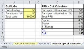 Der cpk wert ist definiert als der abstand des mittelwertes zur näher gelegenen toleranzgrenze. Attribute Cp Cpk Calculator In Excel Go No Go And Pass Fail Gages