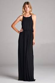 Solid Black Maxi Dress With High Neckline Elastic Waist 95 Rayon 5 Spandex Maxi Dress Maxi Knit Dress Maxi Outfits