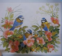 Birds and flowers cross stitch block patterns. Blue Tit Birds Summer Garden Dog Roses Floral Picture Cross Stitch Charts Patterns For Sale