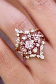 Morganite Diamond Halo Unique Engagement Ring Morganite Etsy Morganite Wedding Rings Wedding Rings Unique Wedding Rings Vintage