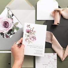 Watercolor Floral Wedding Invitation Suite With Watercolor Envelope Liner Pi Mauve Wedding Invitations Wedding Invitations Stationery Envelope Liners Wedding