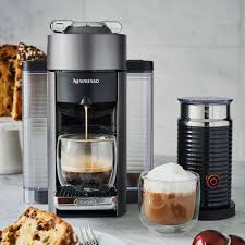This particular one only makes espresso, but if you want a larger coffee, nespresso also offers the vertuo range. Nespresso Evoluo Deluxe By De Longhi With Aeroccino3 Frother Titan Sur La Table