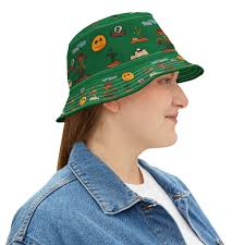 Bucket Hat Green Cowboy Alien Cactus Doodle Art Hand Drawn Unisex Men Women  Funny Cute Western
