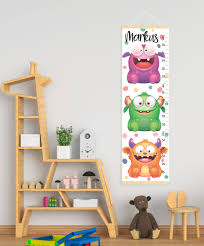 Cute Monsters Growth Chart Personalized Canvas Growth Chart