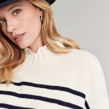 Joules Cream Navy Stripe Bay Chunky Cotton Breton Jumper