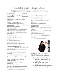 Make it a better place. Song Worksheet Man In The Mirror By Michael Jackson Two Part Plan