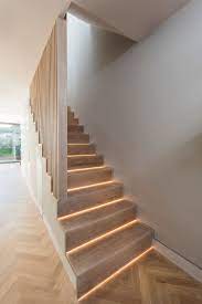 Modern Ground Floor Extension With Bottom Lit White Washed Oak Stairs And Balustrading Pallet Step Stairs Exterior Stairs Modern Stairs Staircase Design