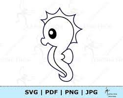 The body of a seahorse is flattened; Cute Seahorse Coloring Page Jpg Pdf Svg Png Baby Seahorse Etsy
