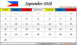 September 2018 Calendar Philippines Calendar Word Calendar 2019 Calendar