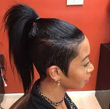 Image Result For Adding Longer Bangs To Mohawk Hairstyles For Black Women Shaved Side Hairstyles Braided Ponytail Hairstyles Mohawk Hairstyles
