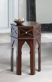 Moroccan Accent End Table Round Top Dark Brown Wood With Drawer Sofa End Tables Wood Accent Table Decor
