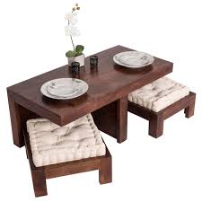 When you want a touch of glamor, opt for a glass top pub table set with a rich cherry base. Dark Shade Dakota Coffee Table Set With Two Stools 100 Solid Wood